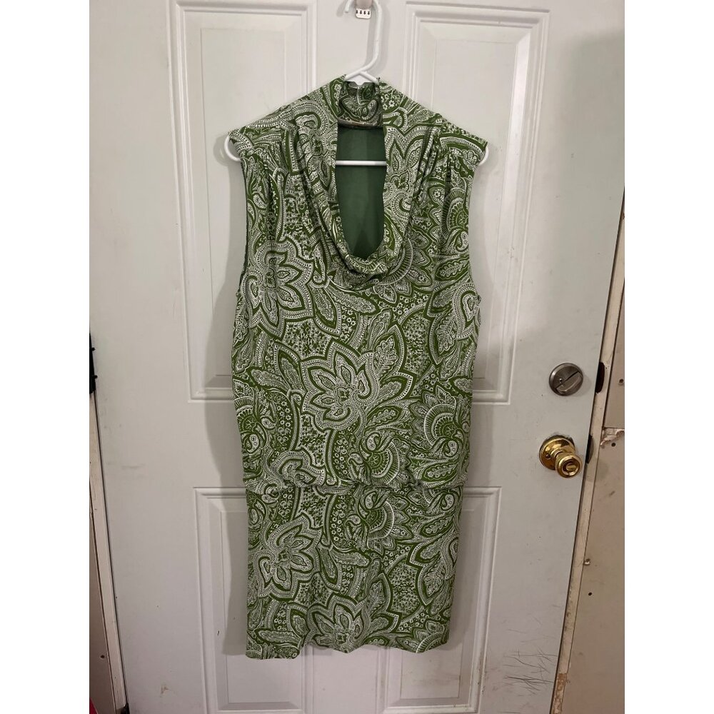 Michael Kors green white paisley sleeveless midi dress size Large